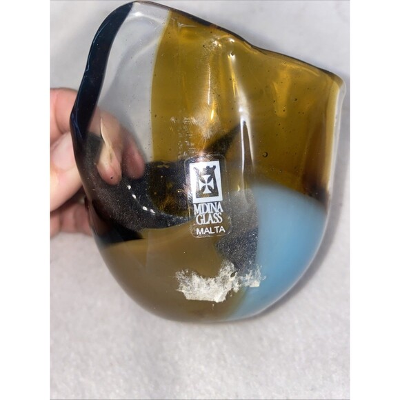 Mdina Ruffled Studio Art Blown Glass Bowl Jar Cup  Malta Italy Colorful - Picture 7 of 7